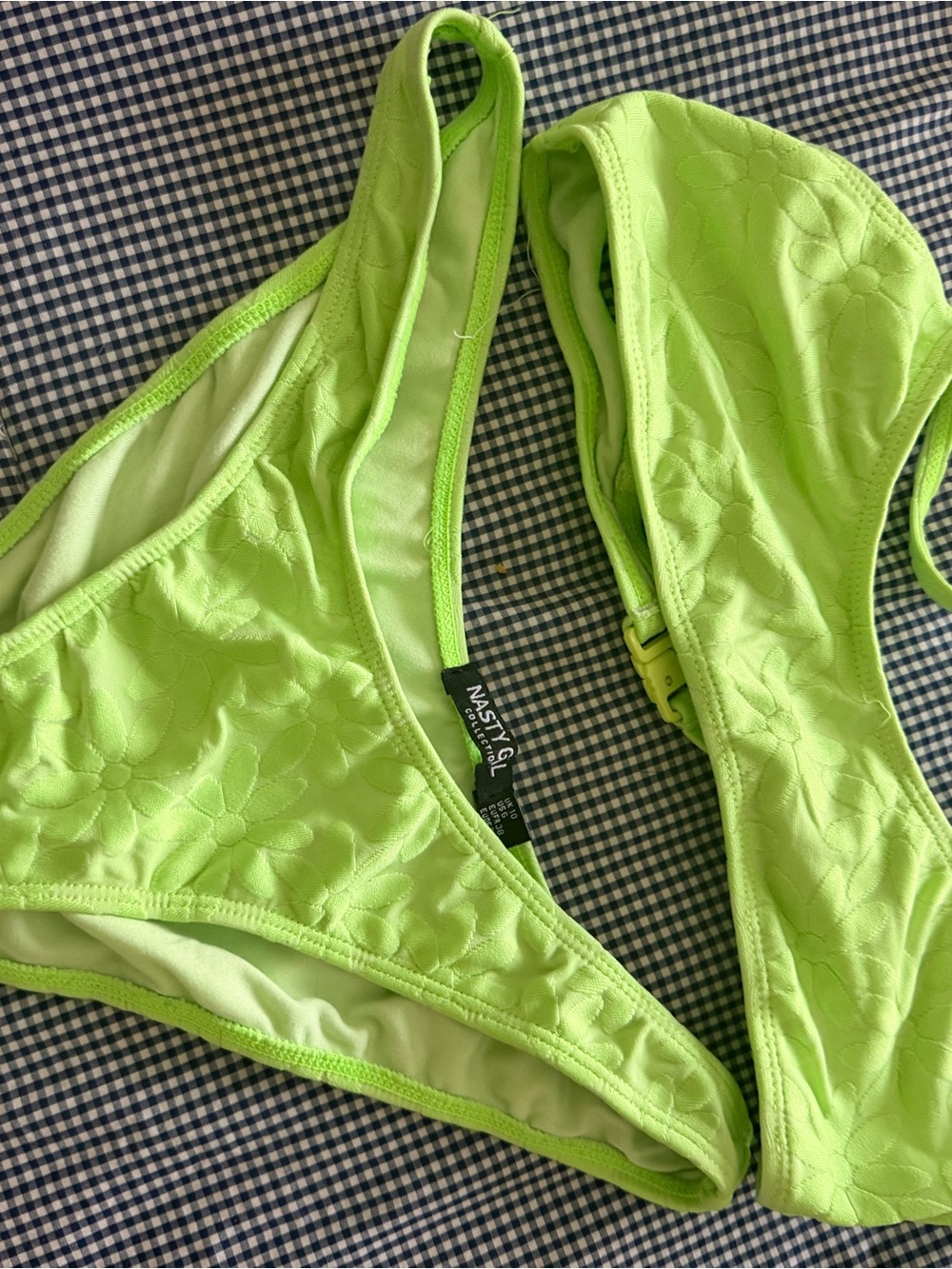 Nasty Gal Neon Lime Floral Embossed Bandeau Bikini